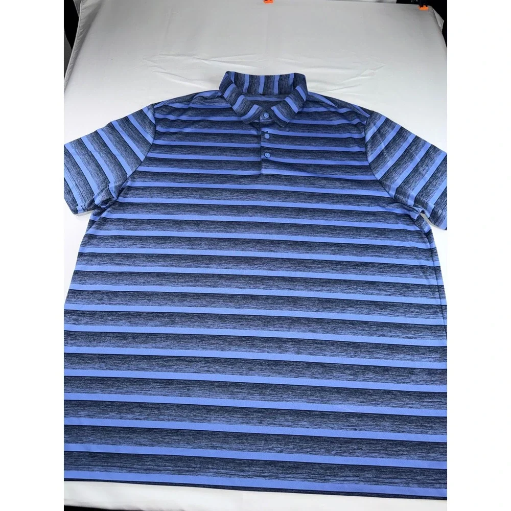 Adidas Mens Blue Heathered Striped Short Sleeve Golf Polo Shirt XXL